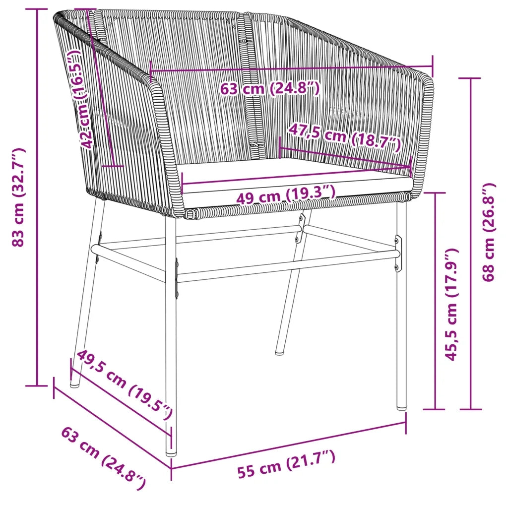 Sedie da Giardino con Cuscini 2 pz Nere in Polyrattan 369102
