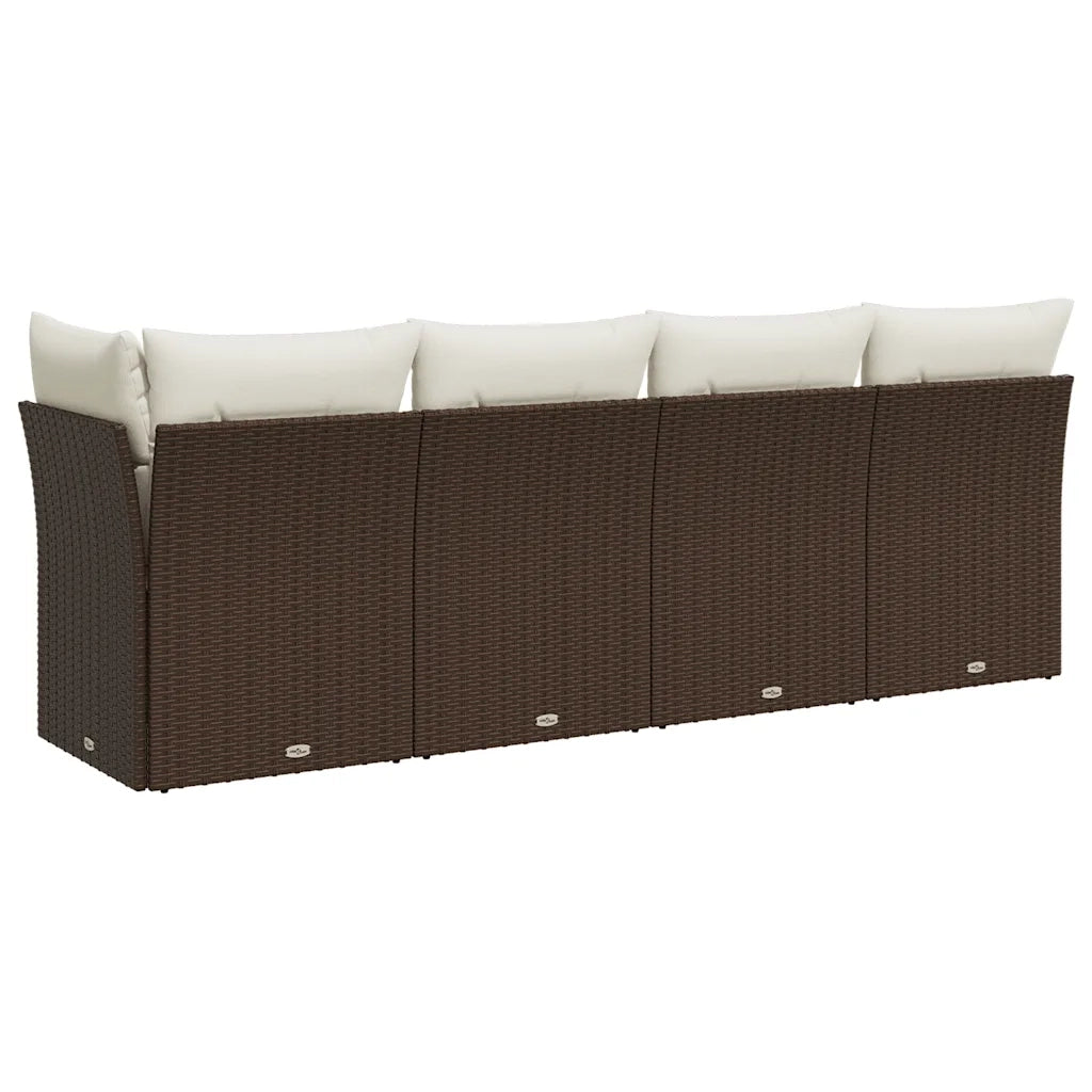 Divano da Giardino a 4 Posti con Cuscini-Sofa da Giardino-Divano da esterno in Polyrattan Marrone