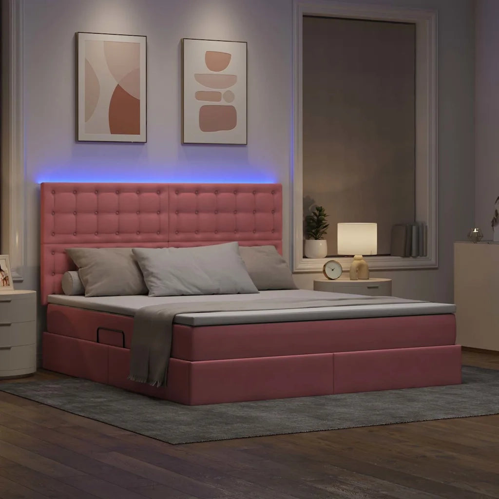 Letto con contenitore e LED con led Rosa 180 x 200 cm Velluto