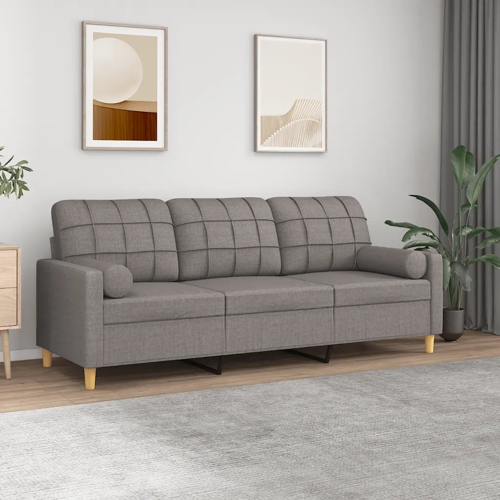 Divano a 3 Posti con Cuscini-Sofa 3 Posti con Cuscini Tortora 180 cm in Tessuto 424230
