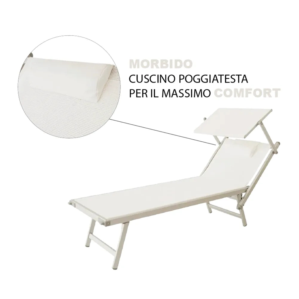 Lettino Prendisole Bianco con Parasole con telaio alluminio