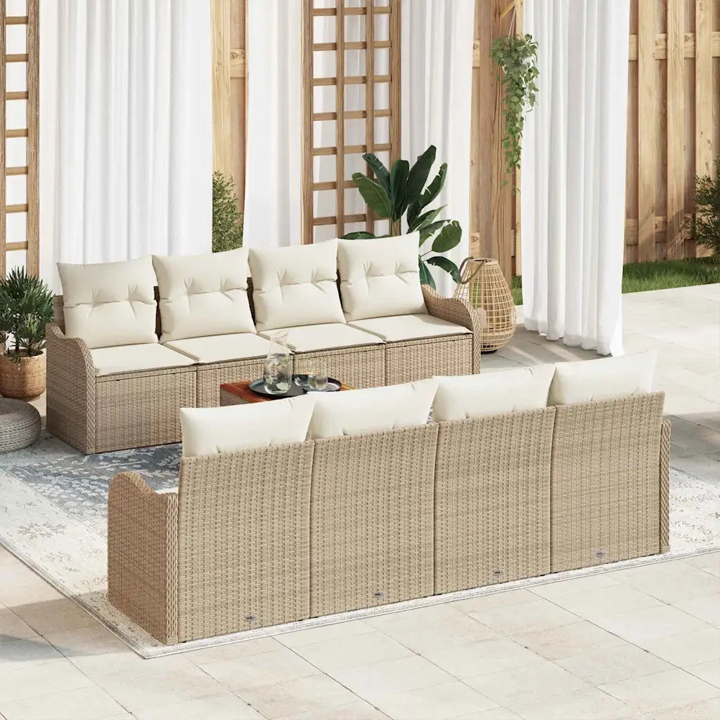 Set Divano da Giardino con cuscino 9 pcs Beige polyrattan