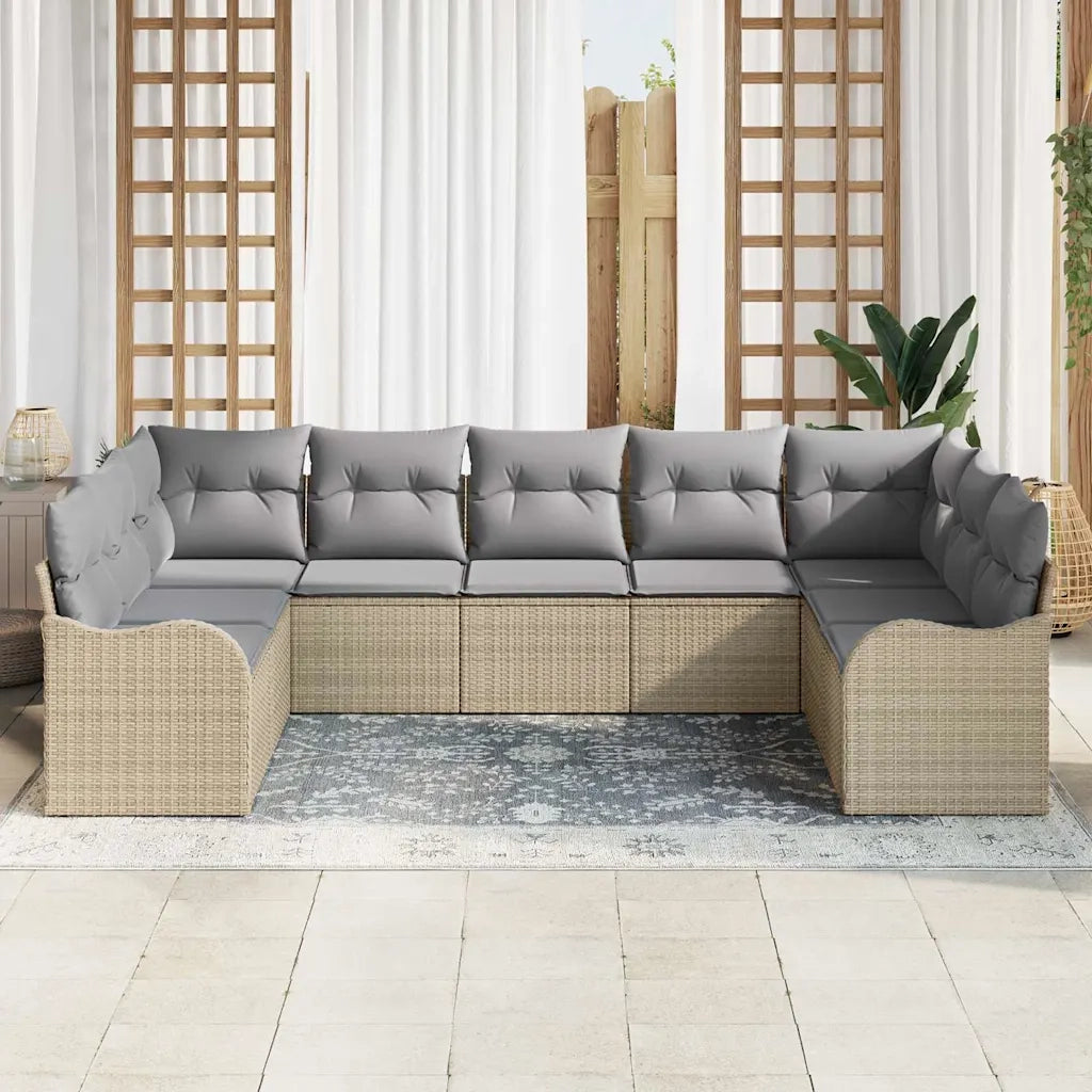 Set Divano da Giardino con cuscino 9 pcs Beige Poly Rattan