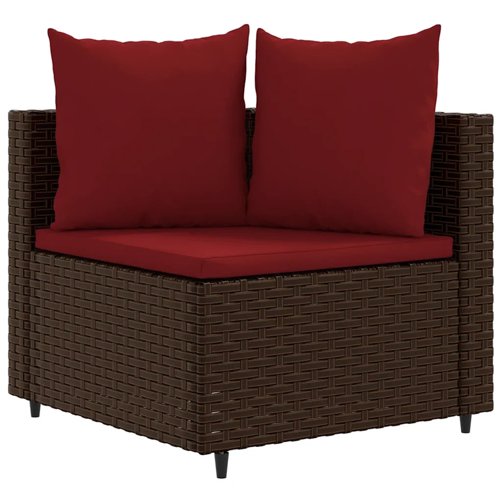 Set Divano da Giardino 5 pz con Cuscini Marrone in Polyrattan
