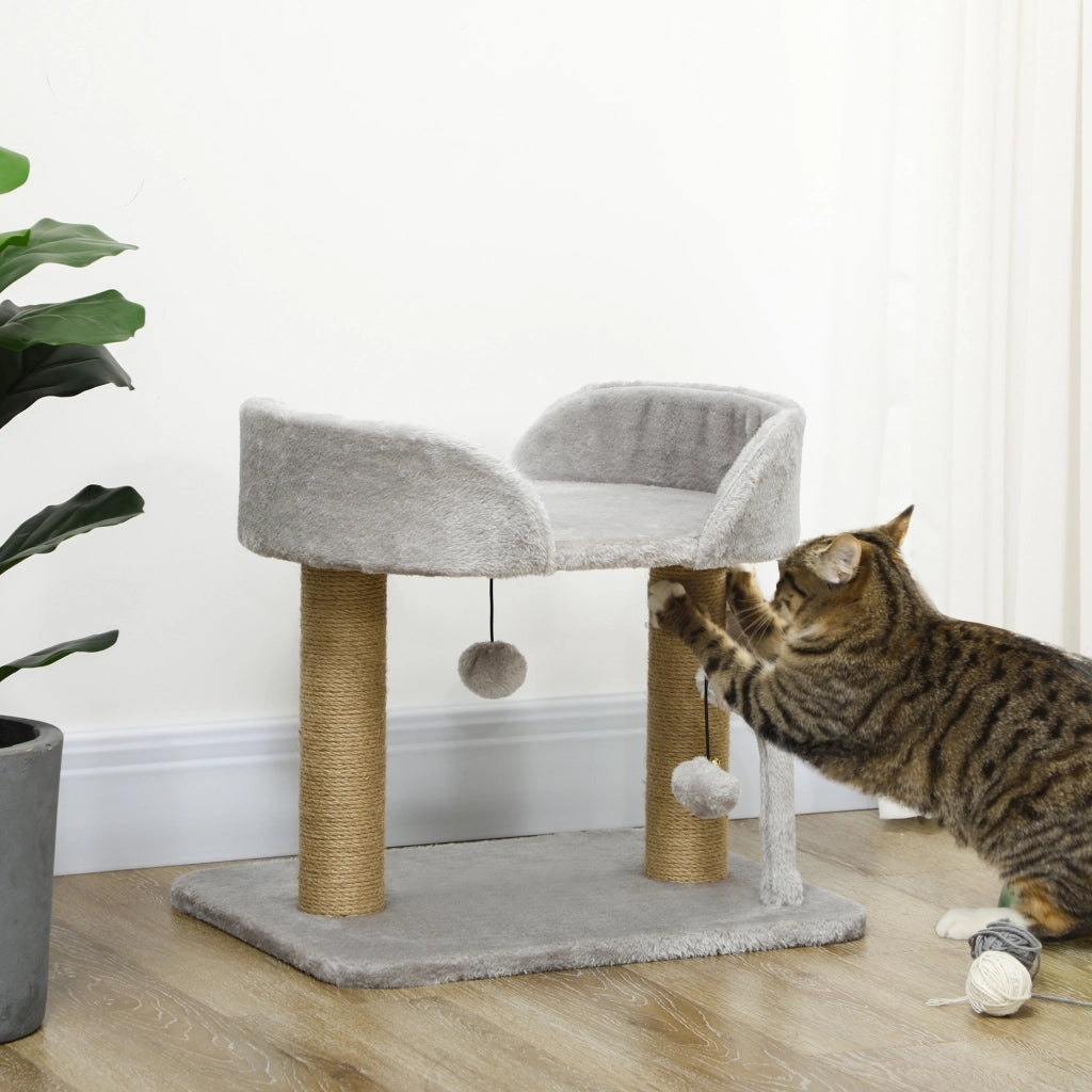 Tiragraffi per gatti con piattaforma e giochi ¨C Minimal ¨C grigio 48x38x42 cm