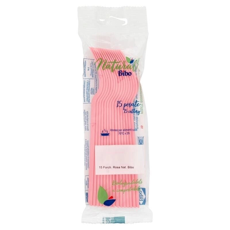 MAURY'S FORCHETTE BIO 15 PEZZI ROSA BIODEGRADABILI E COMPOSTABILI