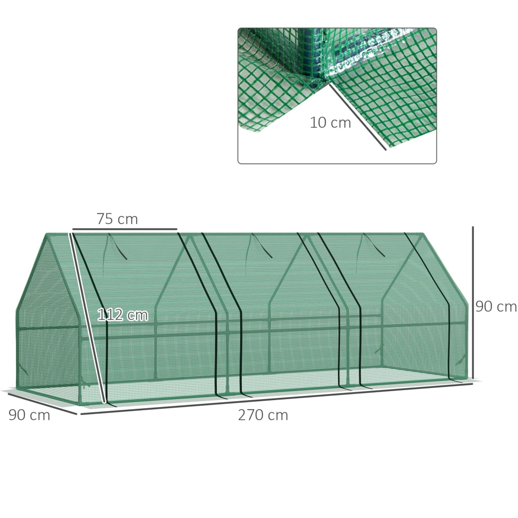 Serra da Giardino ¨C Xylo ¨C 270x90x90 cm Acciaio Verde con 3 Finestre per Esterno