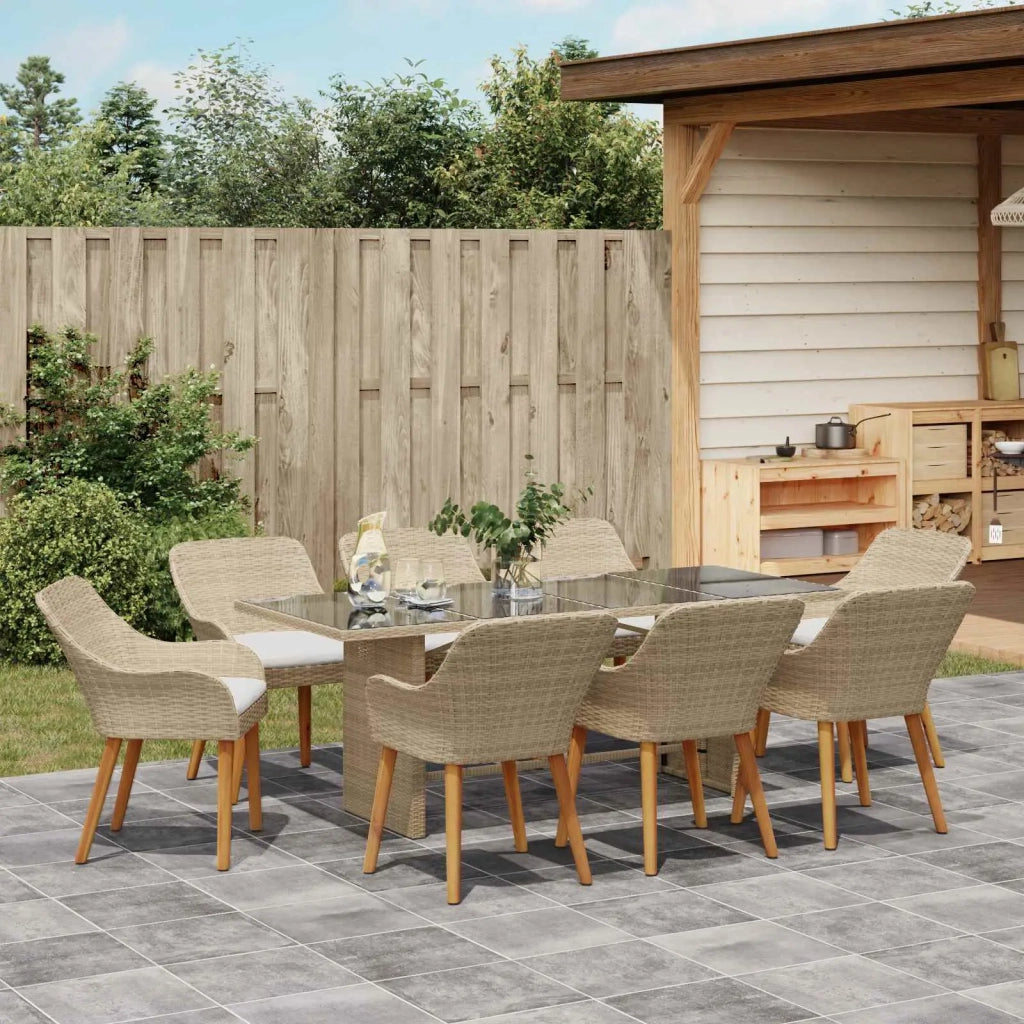 Set da Pranzo per Giardino con cuscino 9 pcs Beige polyrattan 3261630