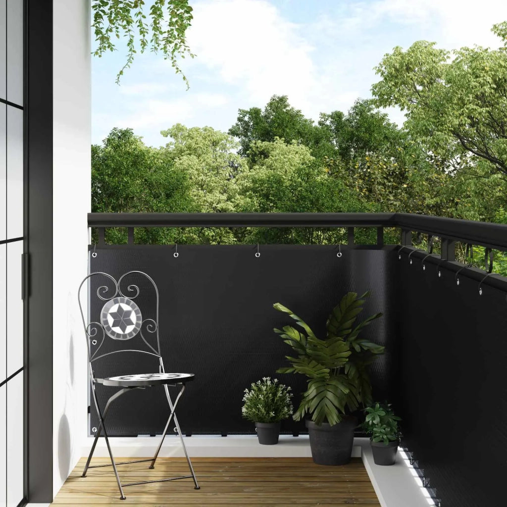 Paravento da Balcone | Schermo per Balcone con Occhielli Nero