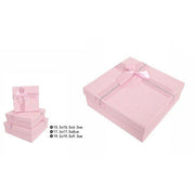 Trade Shop - Set 3 Pezzi Scatole Box Per Regali Varie Misure Quadrate Rosa Con Fiocco 69346 -