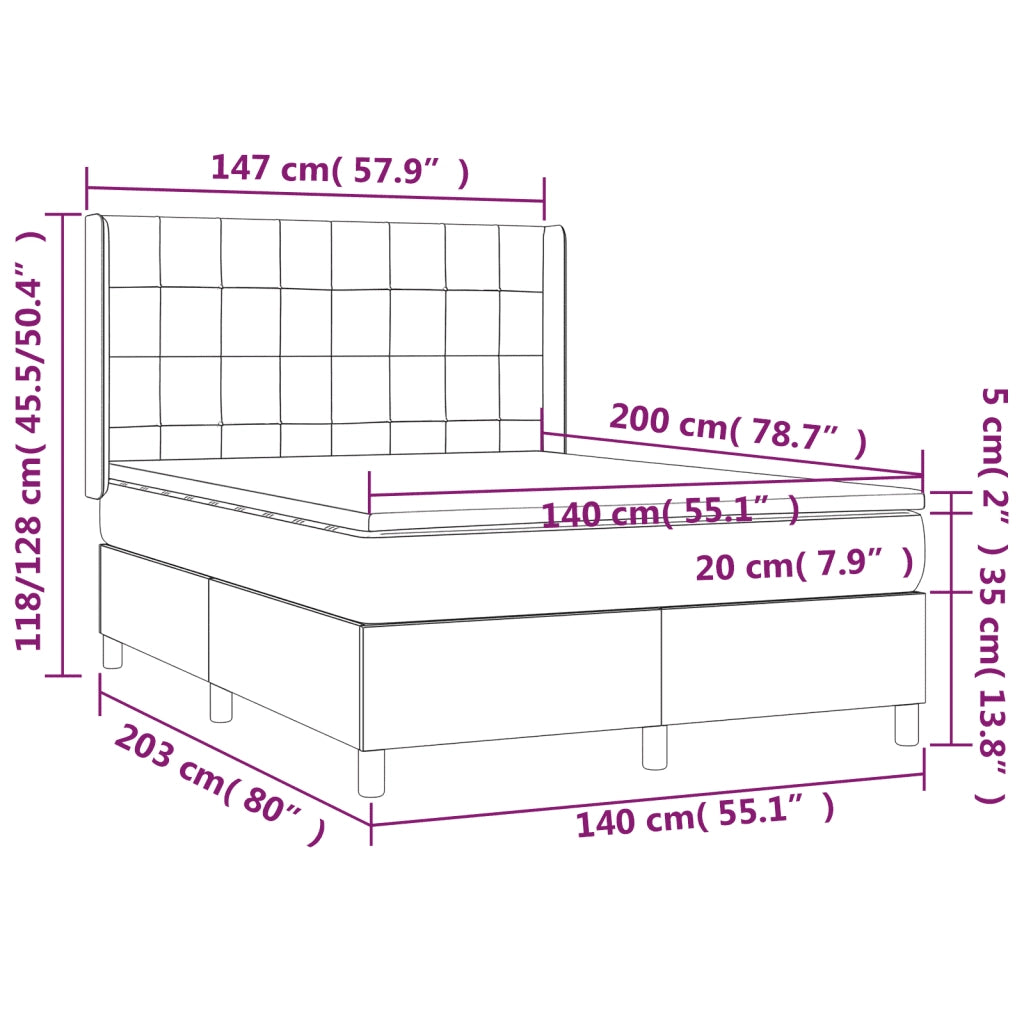 Letto a Molle con Materasso e LED Nero 140x200 cm in Tessuto 3138879