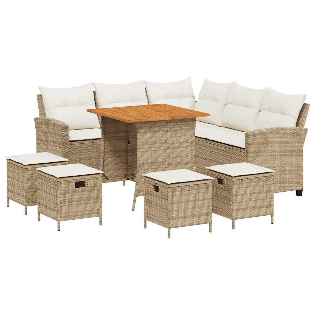 Set Divano da Giardino 6 pz con Cuscini a L Beige in Polyrattan