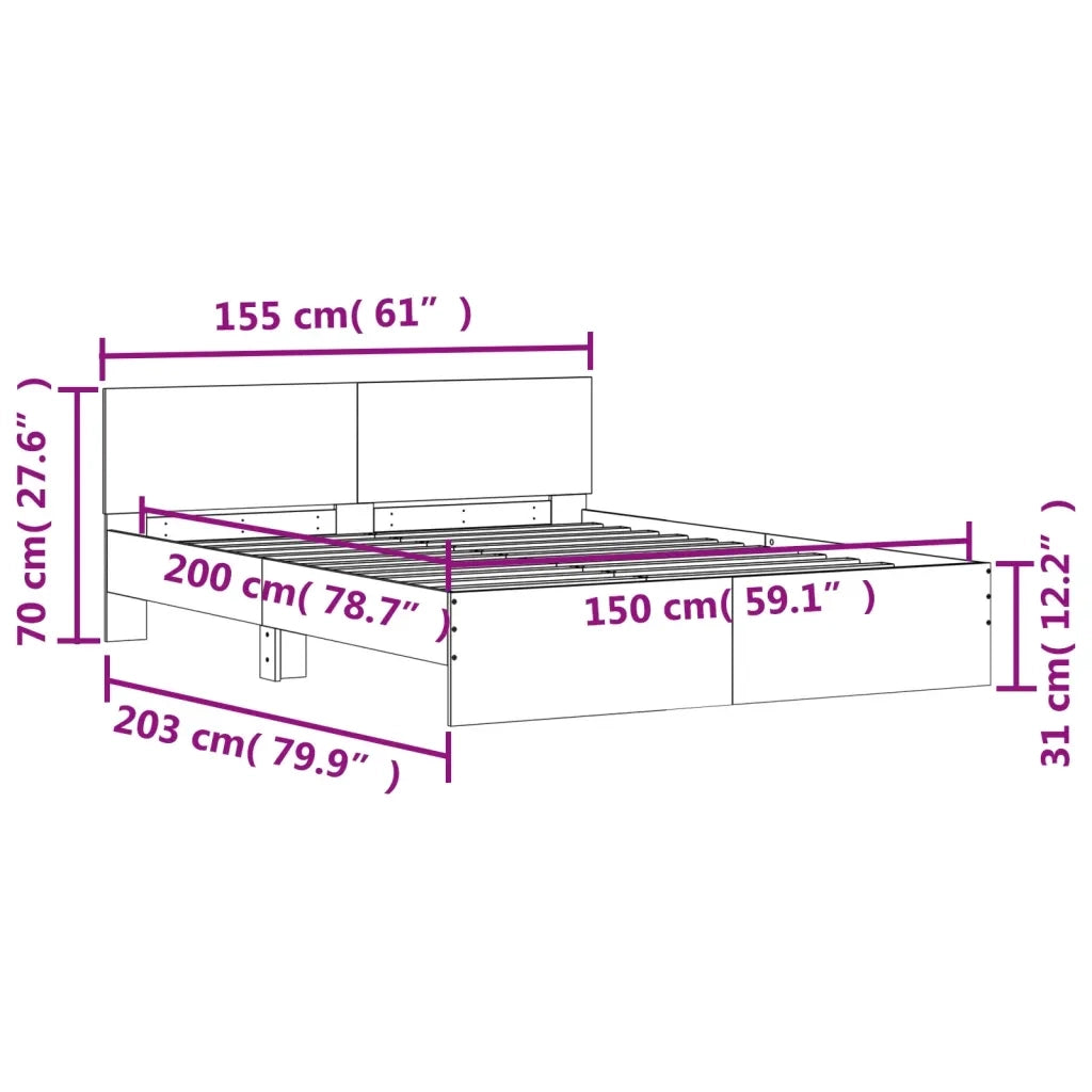 Letto matrimoniale | Letto per adulti | Giroletto con Testiera Bianco 150x200 cm