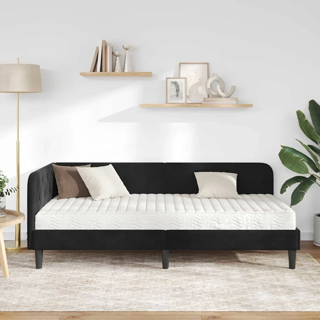 Cornice del letto ad angolo Nero 90 x 190 cm Velluto