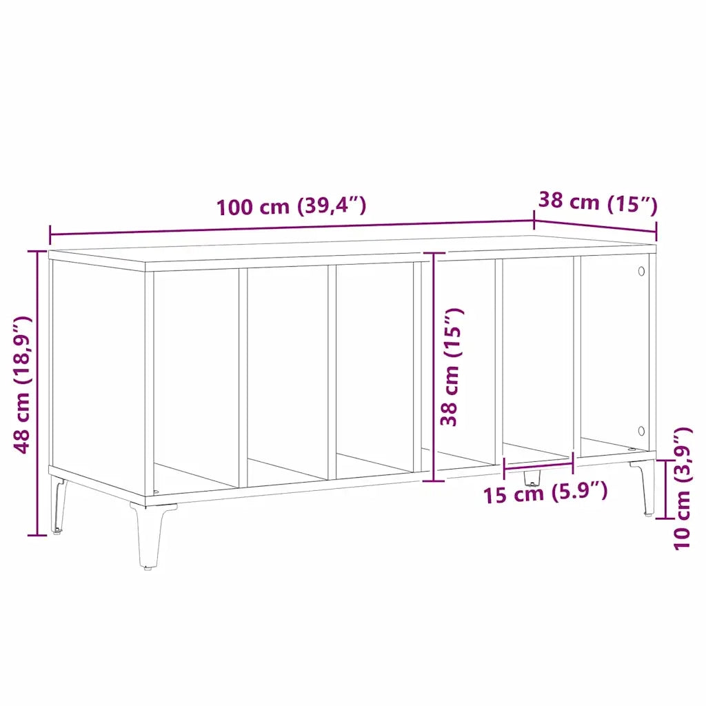 Mobile porta vinili Rovere Nero 100 x 38 x 48 cm 862869