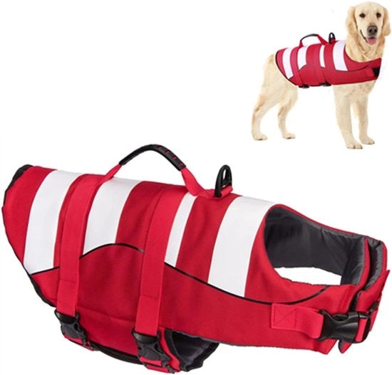 Vestone per cani, giacca galleggiante per animali domestici con maniglia morbida (rosso, L)