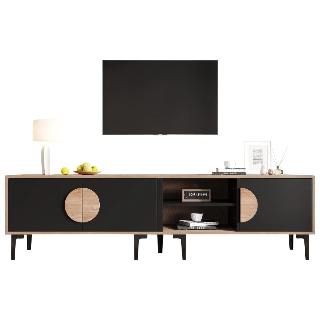Lowboard TV 180 cm nero e rovere in truciolare