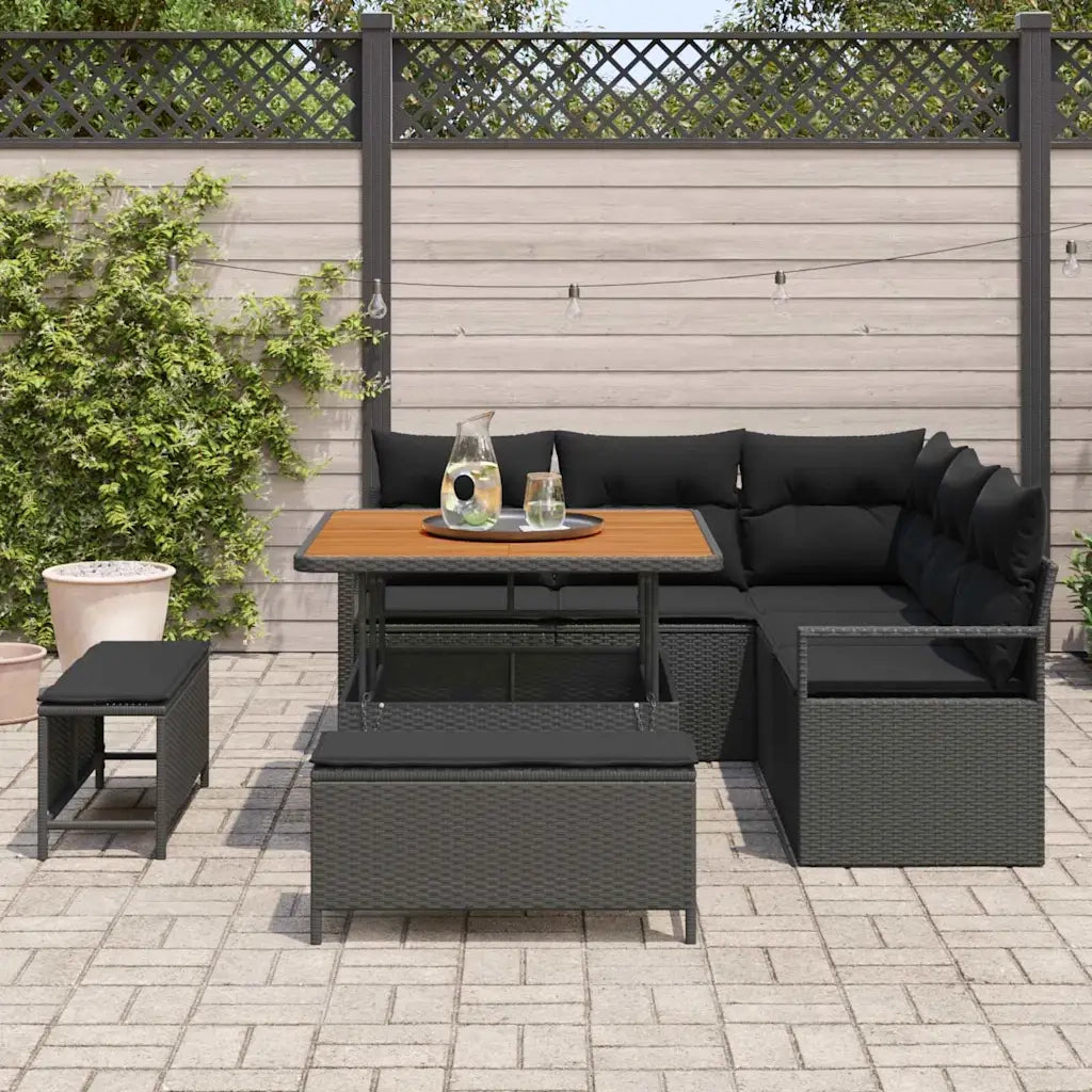 Set Divano da Giardino con cuscino 8 pcs Nero polyrattan 3362514
