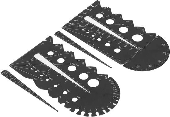 Misuratore a spirale con costruzione metallica - Misuratore di file con misurazione metrica/imperiale - Strumento di misura con misura angolare - Coni di misura rimovibili - Cuciture laser incise - Misuratore di fili con misura di spirale