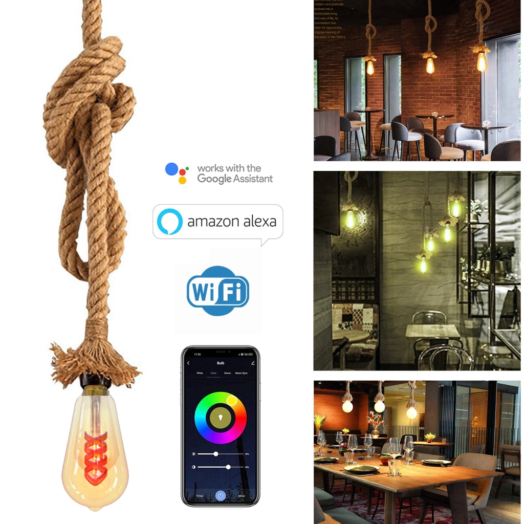 Pendente corda SMART lampada vetro LED E27 4,9W intelligente WiFi RGB 1800K sospensione vintage dimmerabile Alexa Google luce decorativa pub 230V