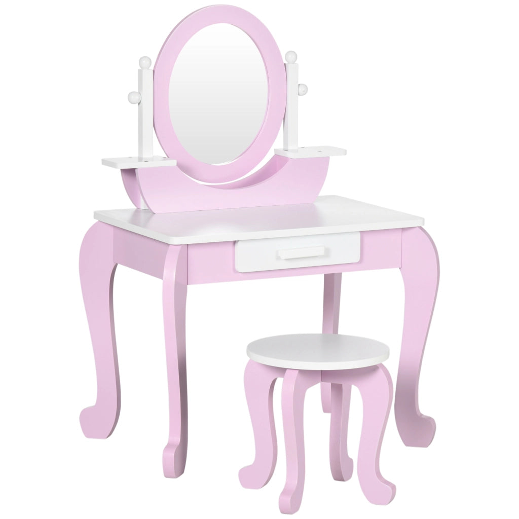 Tocador per Bambini con Specchio e Sgabello ¨C Minimal ¨C 65,5x46x93 cm Rosa