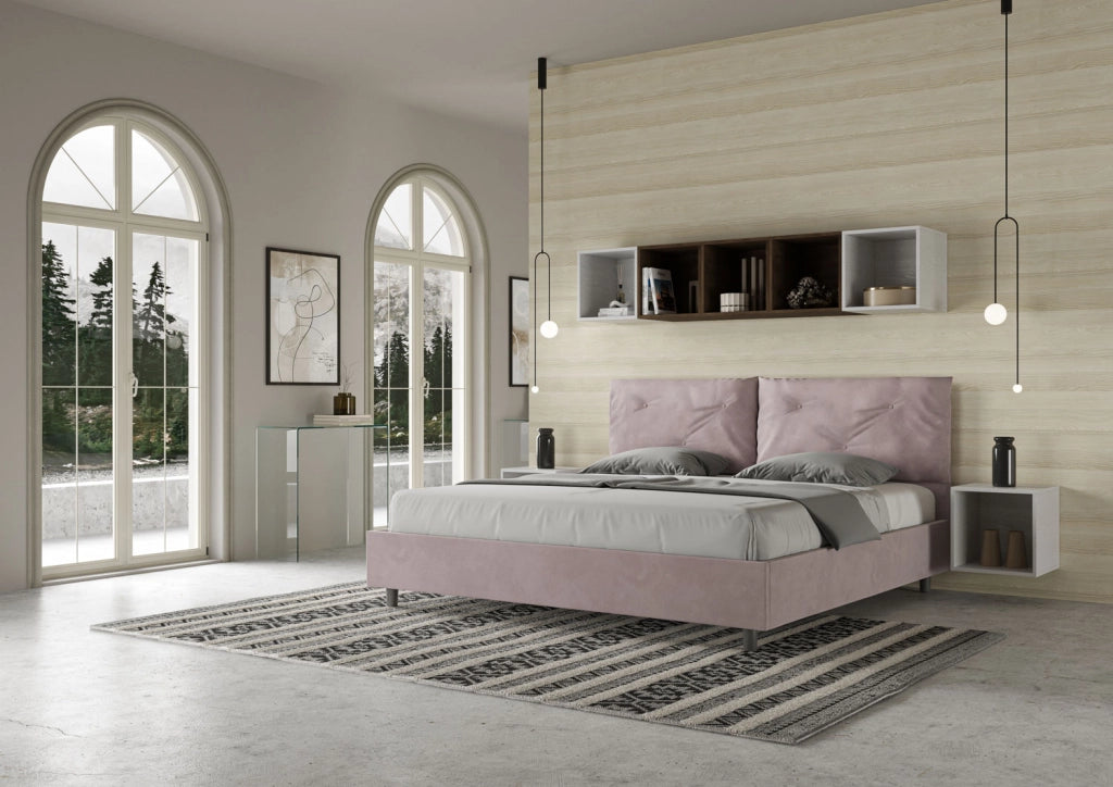 BS COM Letto matrimoniale king size senza rete imbottito 200x200 microfibra glicine