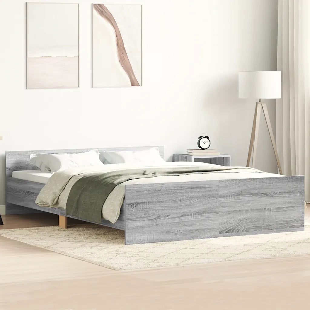 Giroletto con Testiera e Pediera-Struttura Letto Grigio Sonoma 135x190 cm