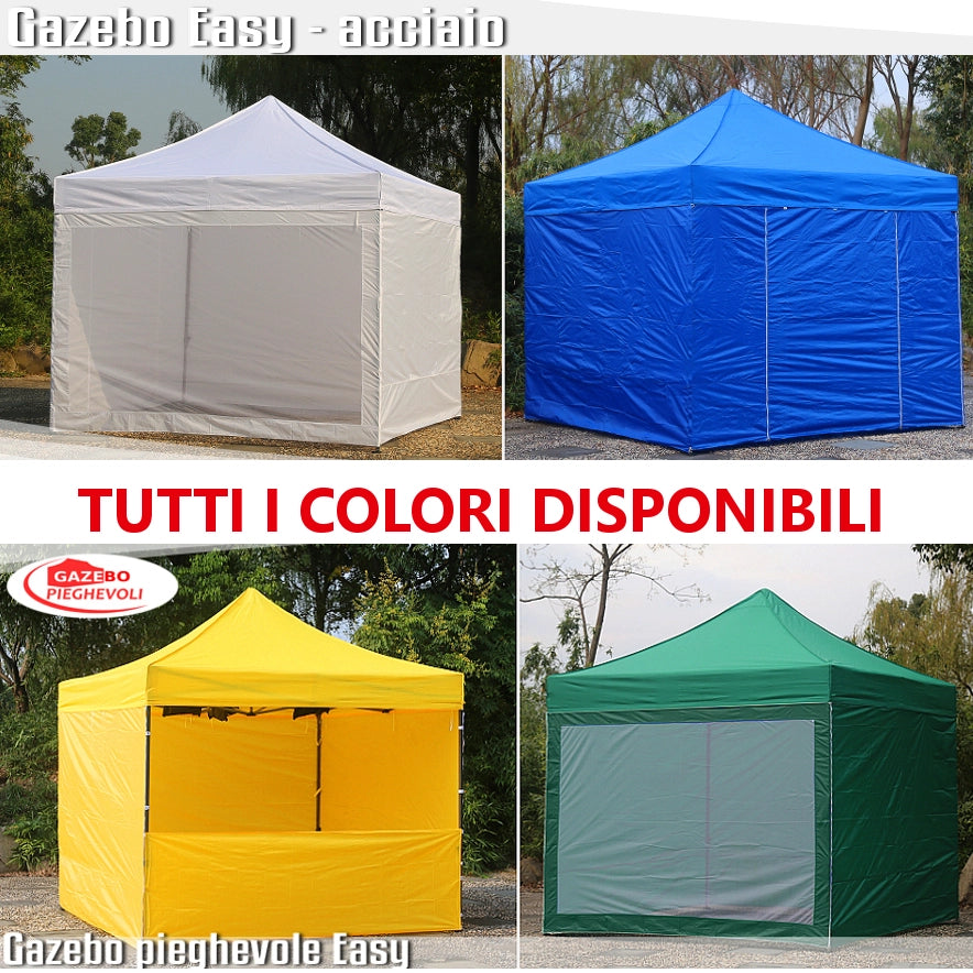 Gazebo 3x3 m nero pieghevole portatile estendibile richiudibile estensibile acciaio SENZA laterali per fiere eventi stand chiosco tenda tendone mercato mercatino