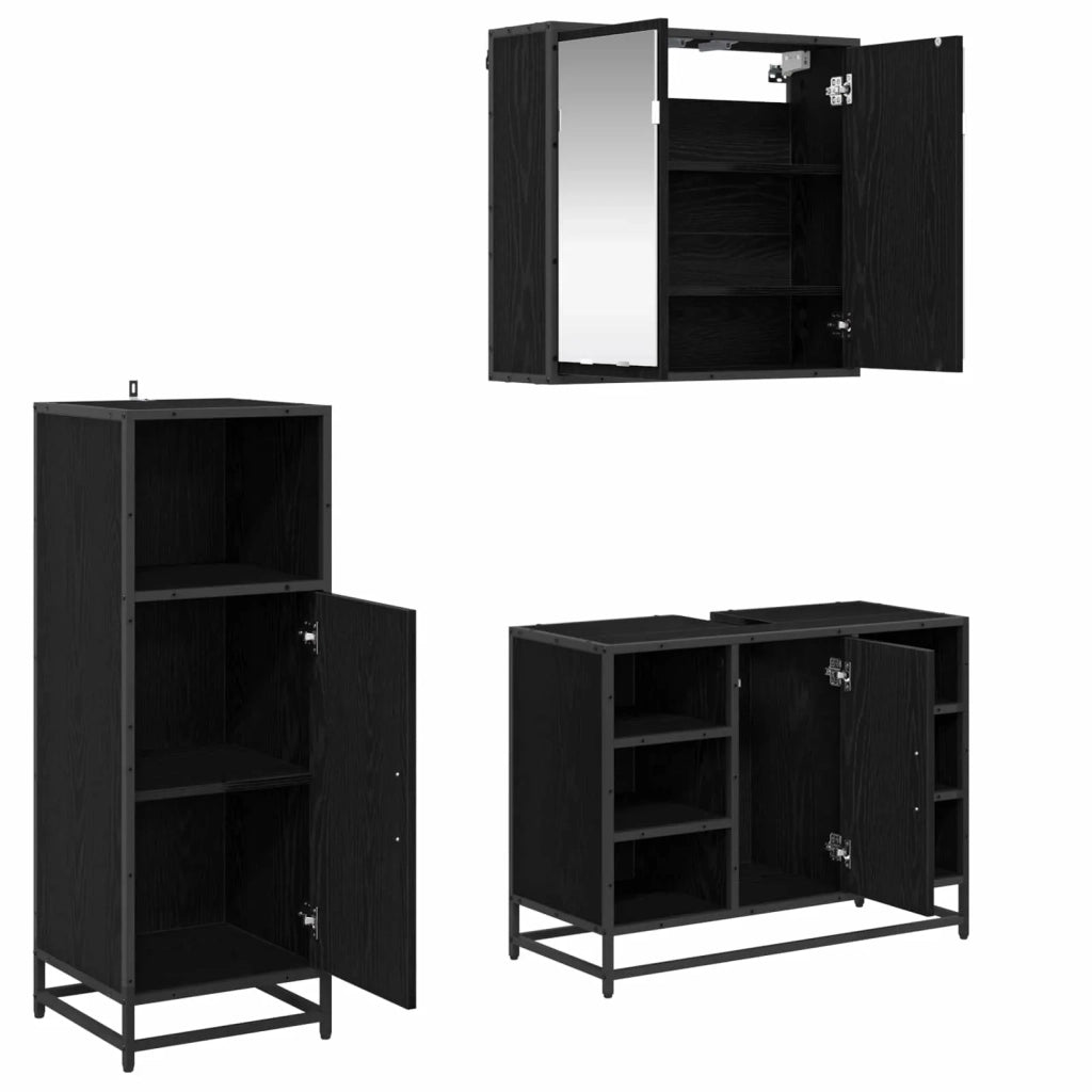 Set di mobili per il bagno 3 pcs Rovere Nero Legno multistrato 3402419