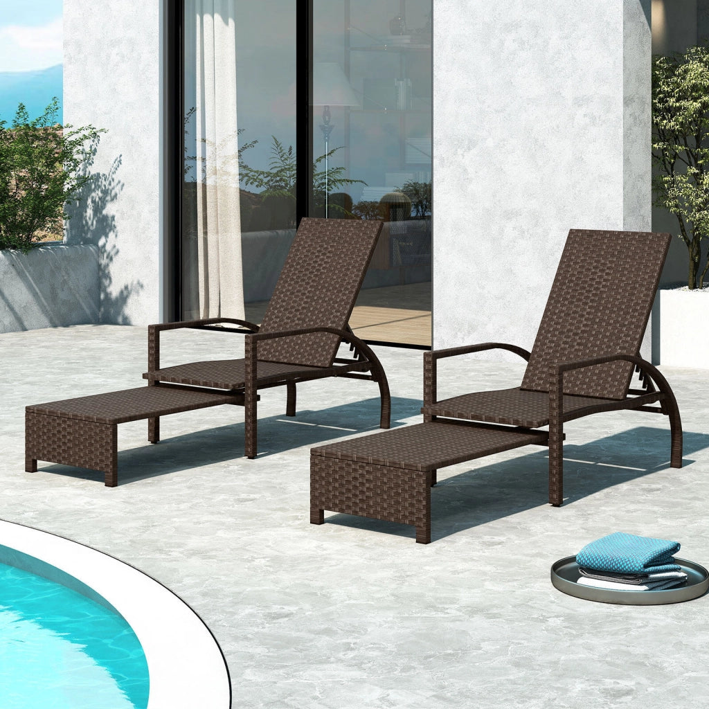 Set di 2 lettino prendisole pieghevole da giardino con schienale regolabile in 6 posizioni, Sedia da salotto in rattan con poggiapiedi