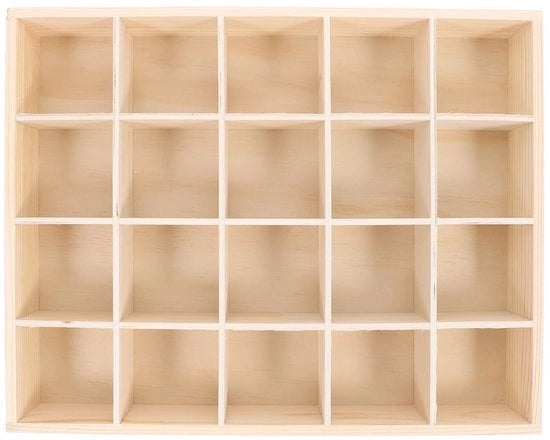 Vetrina in legno per oggetti da collezione 20 celle, cassa di conservazione in legno grezzo, organizzatore di calze, cassa di conservazione per intimo, piatto di presentazione per gioielli e oggetti da collezione