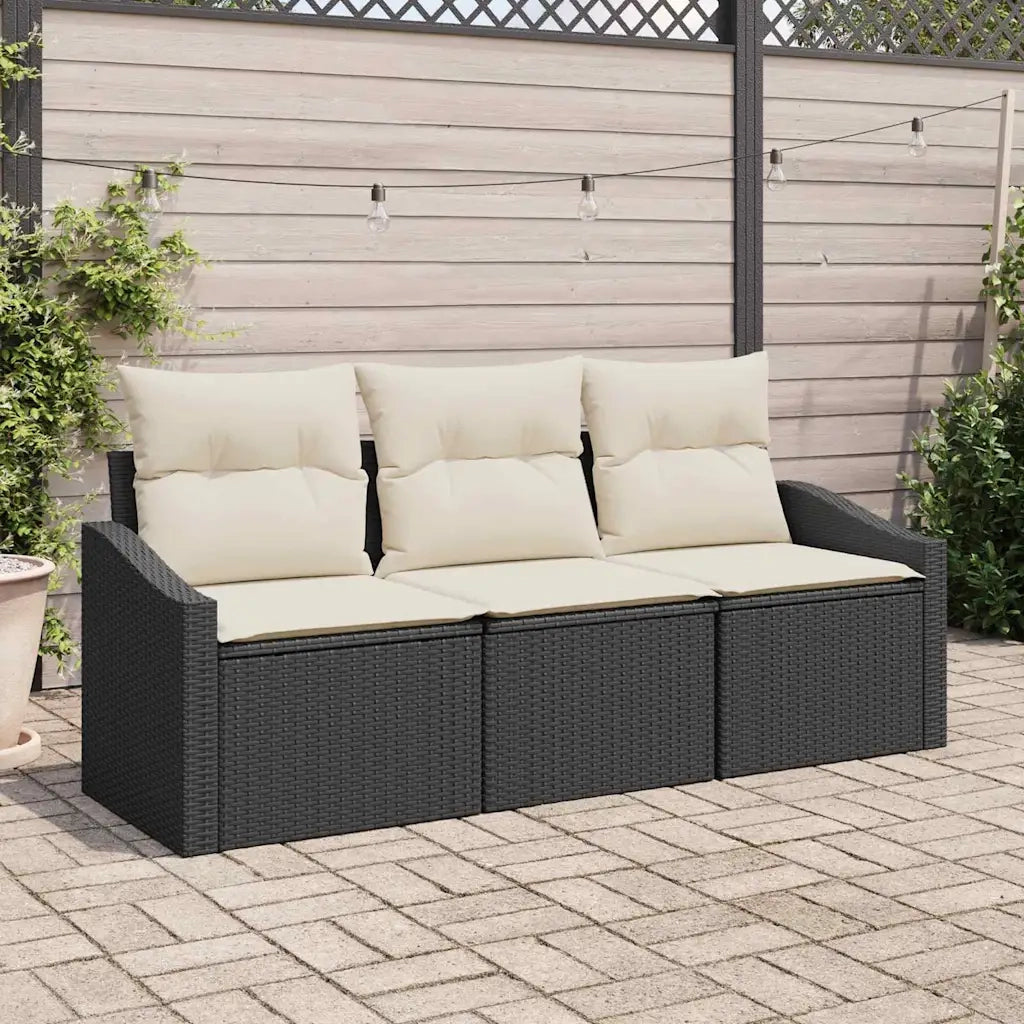 Set di divani con cuscino 3 pcs Nero polyrattan