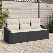 Set di divani con cuscino 3 pcs Nero polyrattan