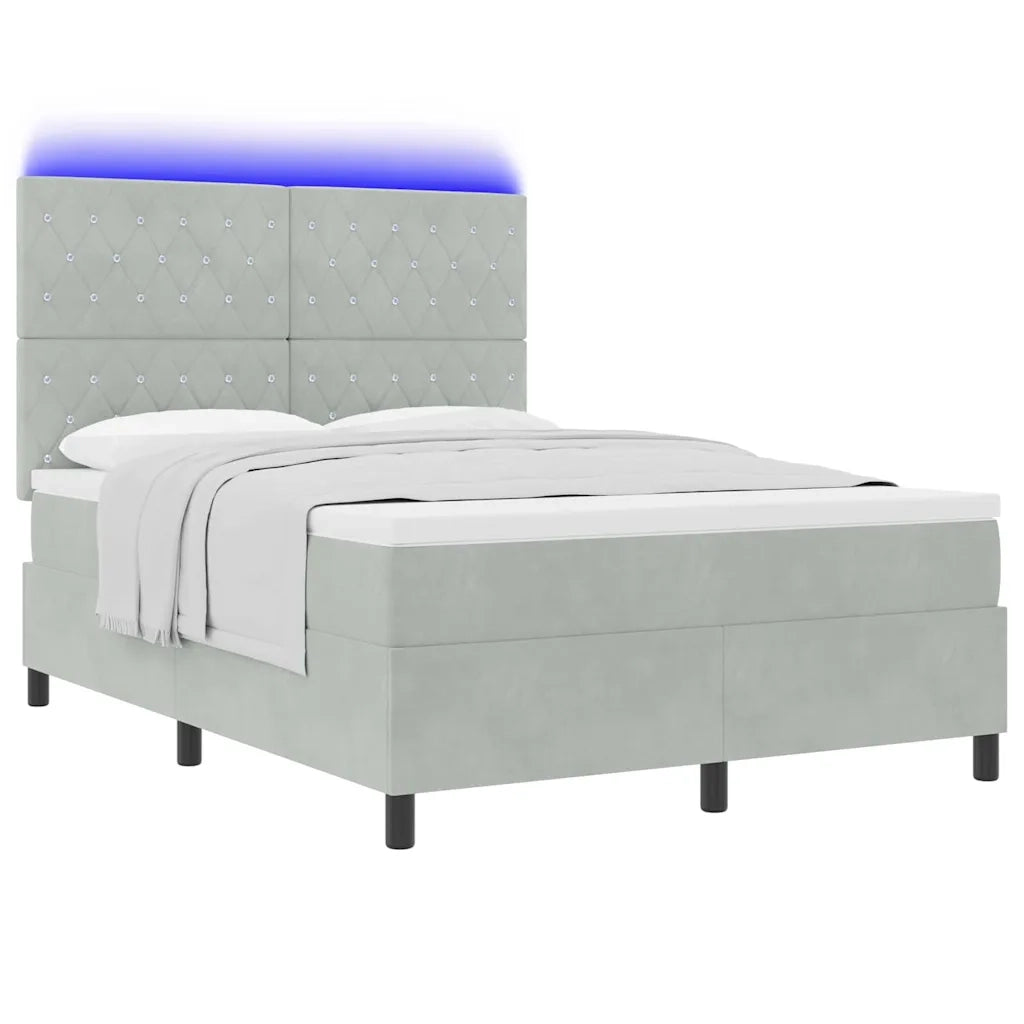 Letto a Sorgente LED Grigio chiaro 140 x 200 cm Tessuto