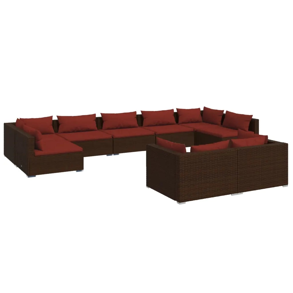 Set Divani da Giardino 9 pz con Cuscini in Polyrattan Marrone 3102059
