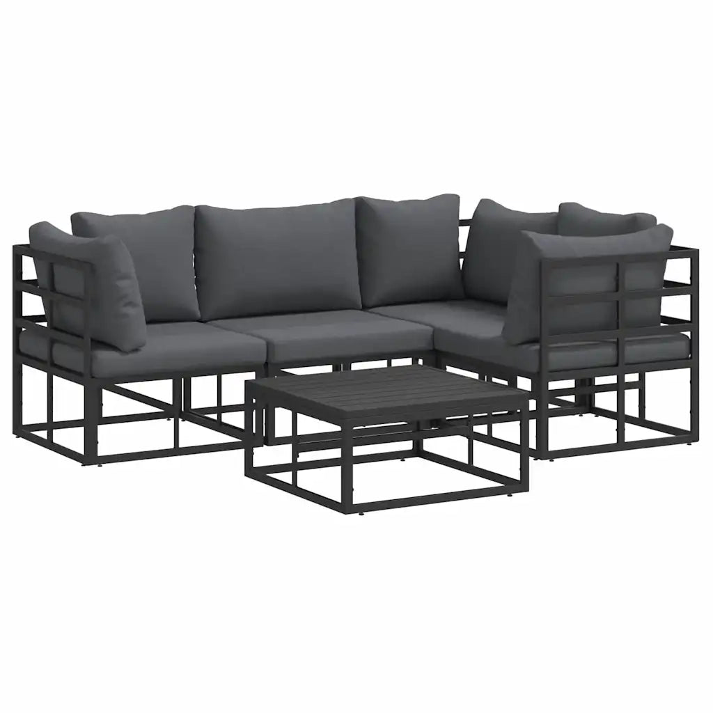 Set Divano da Giardino con cuscino 5 pcs Nero Alluminio