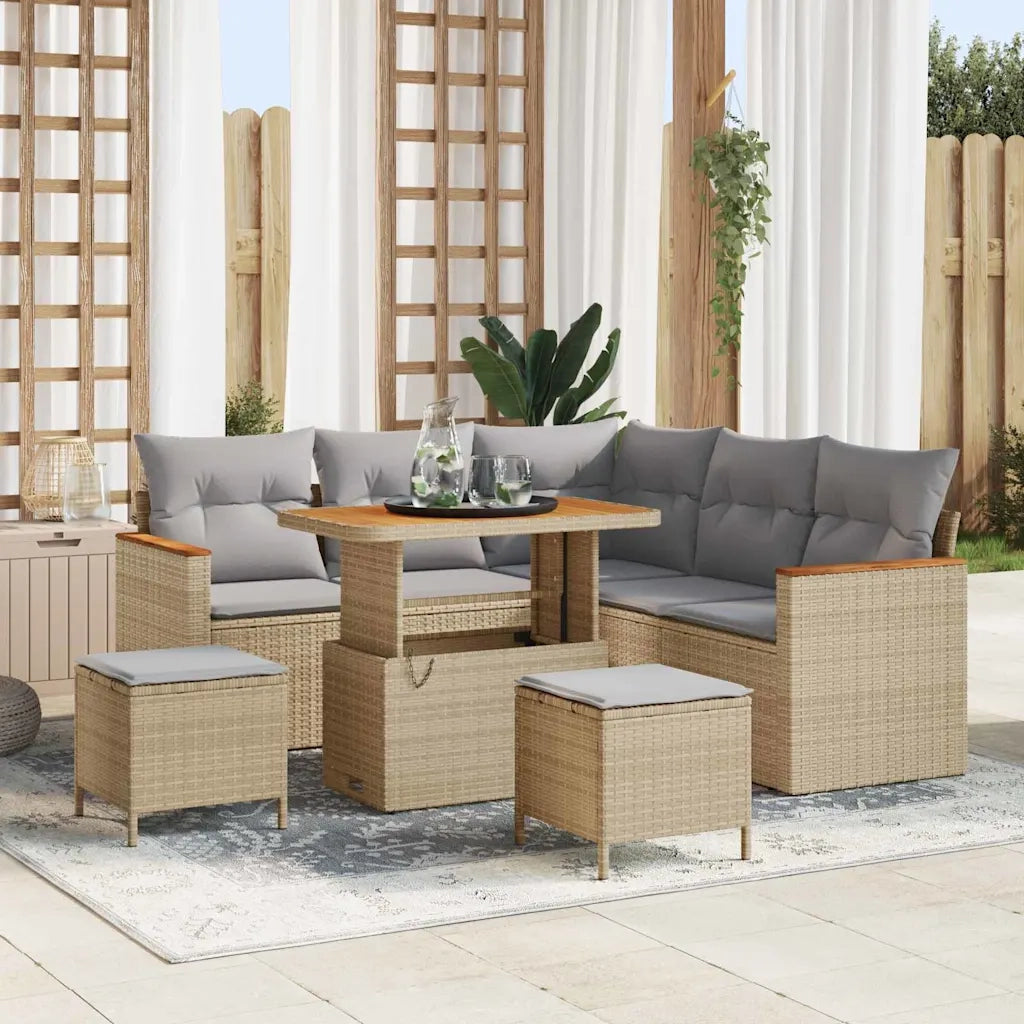 Set Divano da Giardino 8 pcs Beige polyrattan