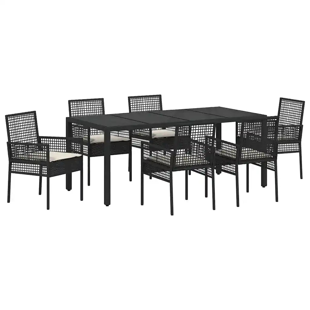 Set da Pranzo per Giardino 7 pcs Nero polyrattan 3334859