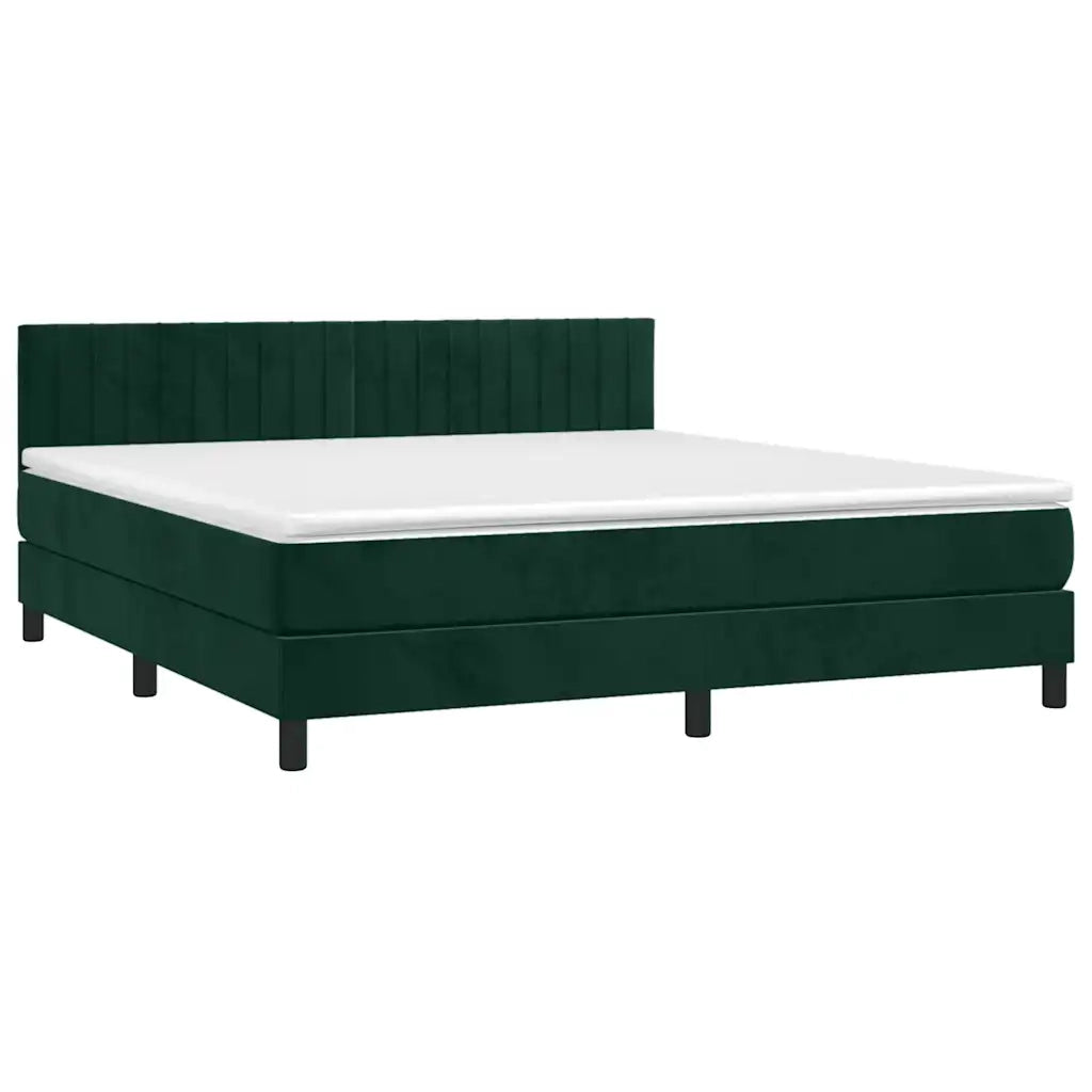 Letto a Molle con Materasso e LED Verde Scuro 160x200cm Velluto 3134534