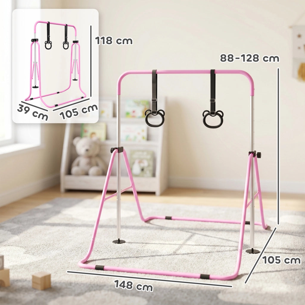 Sbarra Ginnastica per Bambini Regolabile in Altezza con Anelli ¨C Minimal ¨C Rosa