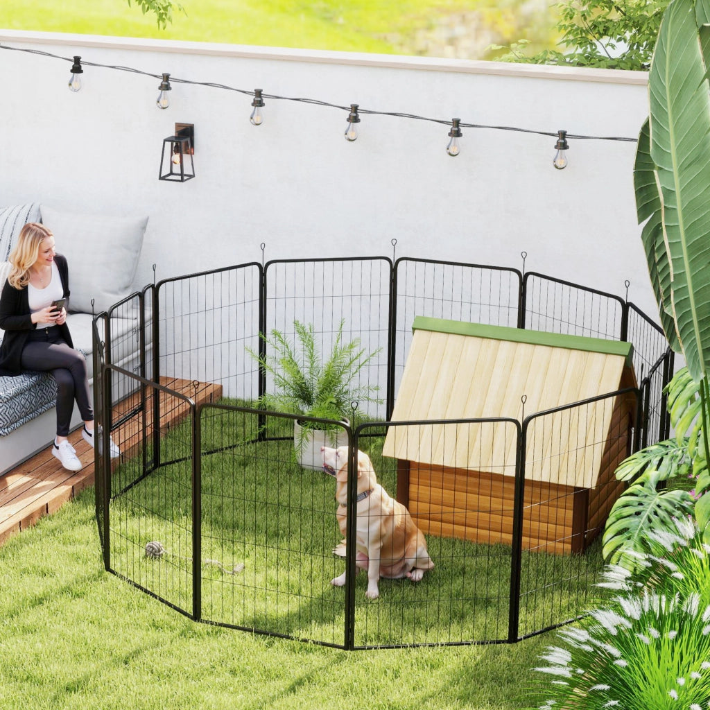 Recinto per Cani 12 Pannelli con Porte ¨C Minimal ¨C Nero 100 cm