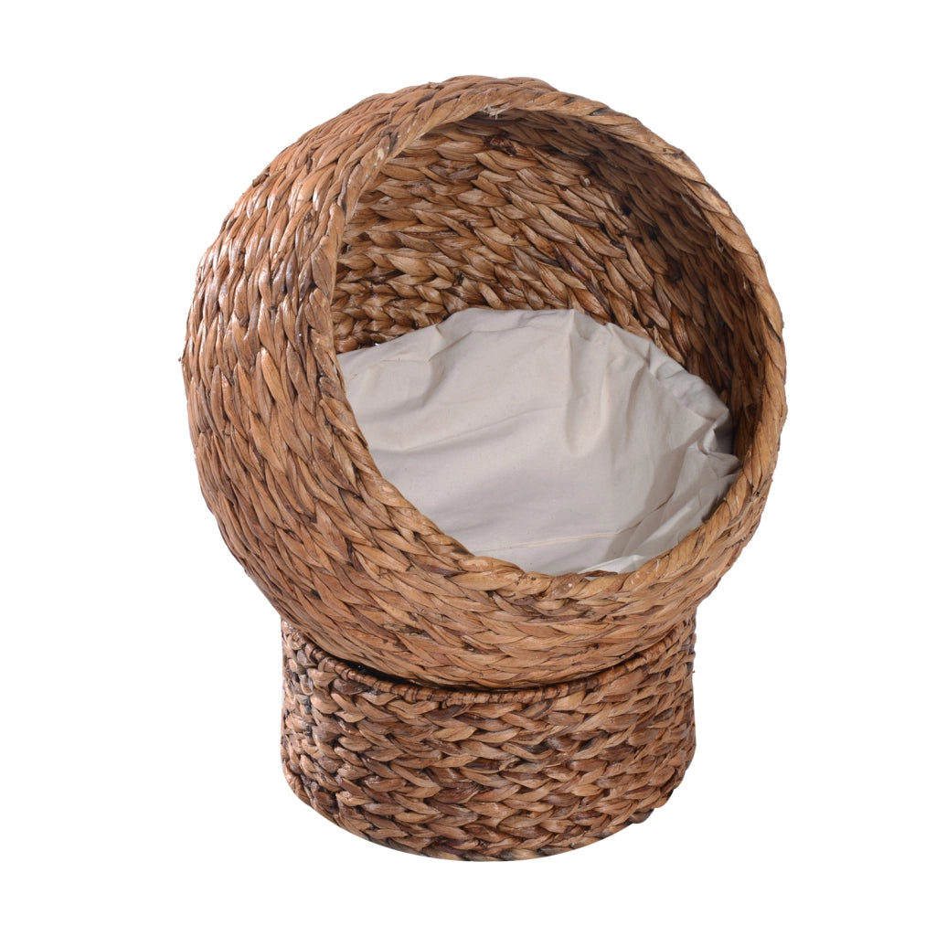 Letto per Gatti in Rattan con Cuscino ¨C Minimal ¨C Marrone 50x42x60 cm