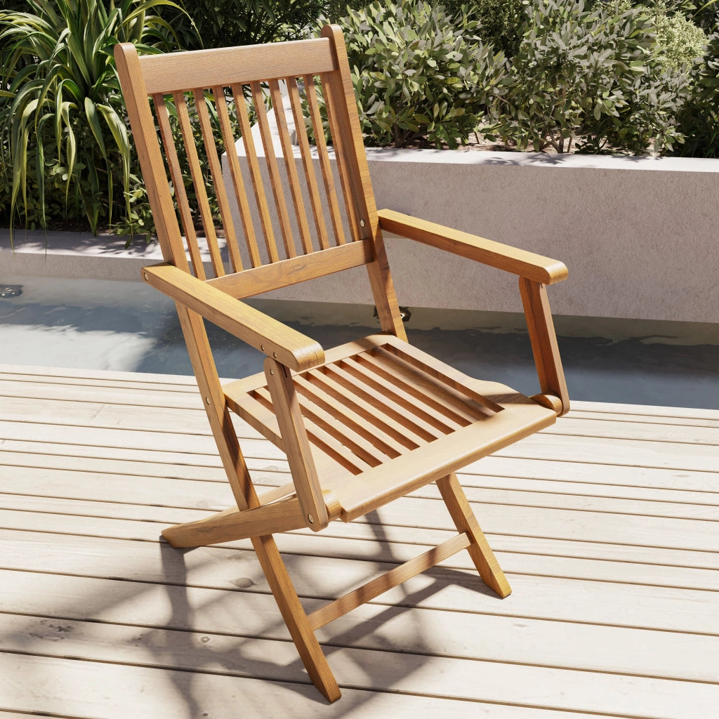 Set di 2 Sedie Da Giardino Pieghevoli In Legno Di Acacia Con Braccioli Seduta e Schienale Alto Con Doghe Per Giardino Esterno Piscina Patio Terrazzo Balcone 91 x 58 x 52 cm