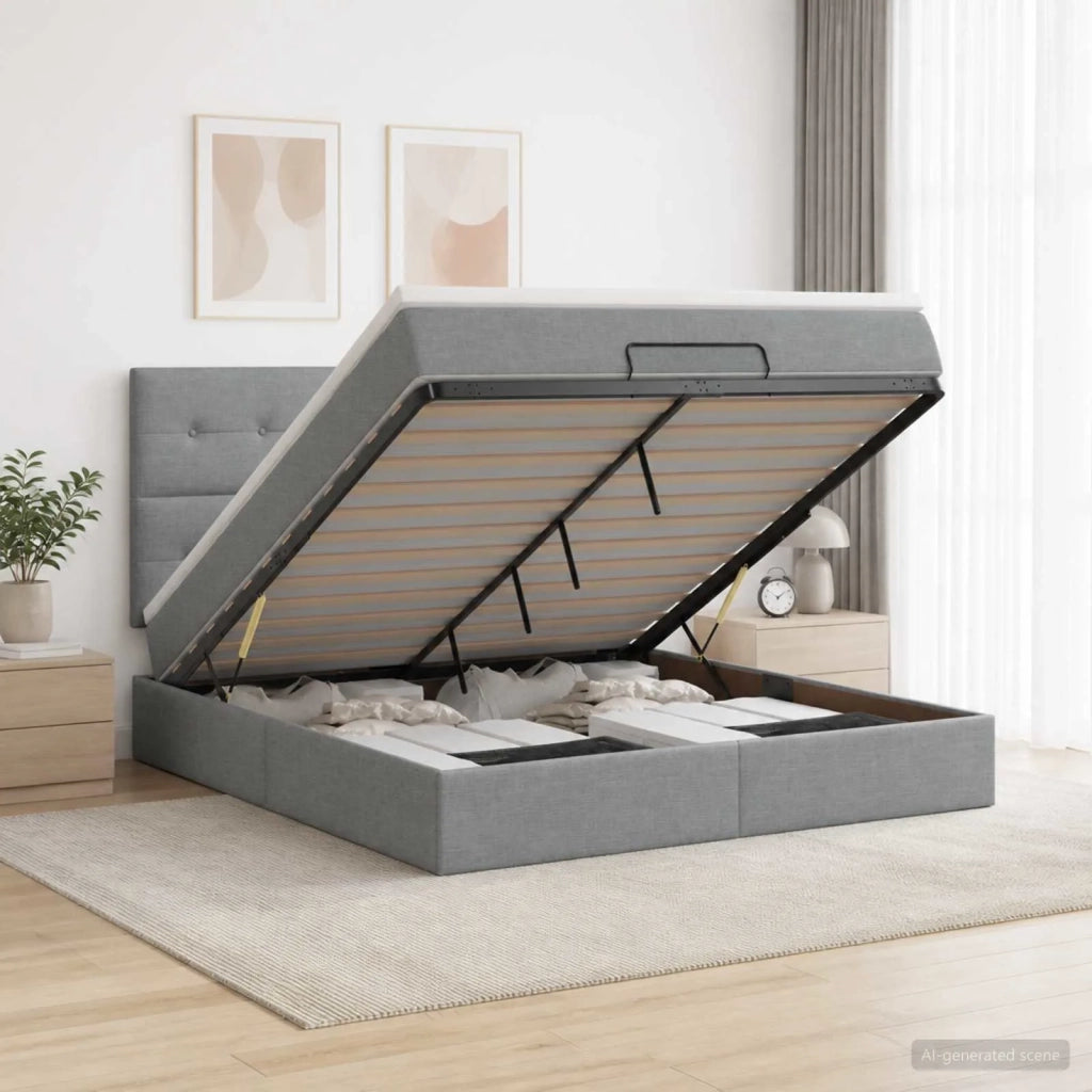 Letto Ottomano con Materasso e LED Grigio Chiaro 140 x 190 cm 3458069