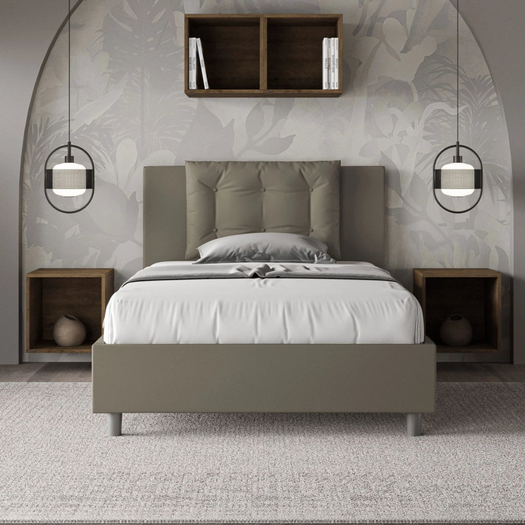 BS COM Letto una piazza e mezza contenitore imbottito 120x200 similpelle cappuccino
