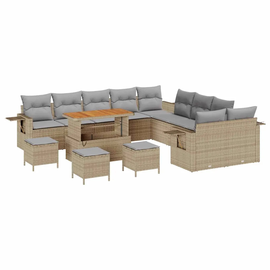 Set Divano da Giardino con cuscino 14 pcs Beige polyrattan