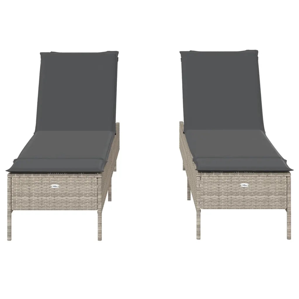 Lettino Prendisole 2 pz con Cuscini Grigio Chiaro in Polyrattan 3261592