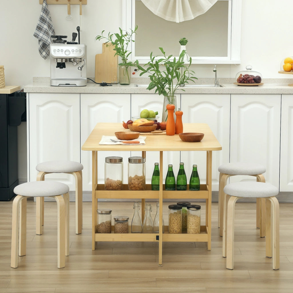 Pouf Imbottito 4 Pezzi ¨C zephmum ¨C Legno, Cremewei?