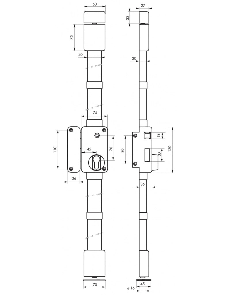 Cassa serratura BELUGA CP marrone con quadro maniglia 75 x 130 mm, sinistra – THIRARD