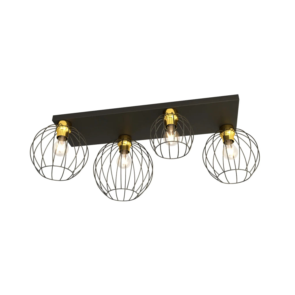Plafoniera Minimal Industrial Geb 4 Luci Lineari Nera E Oro
